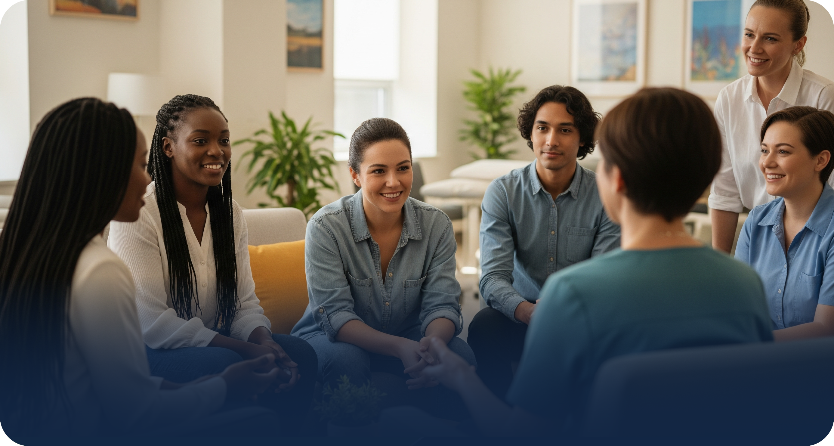 Group of diverse individuals in a discussion session